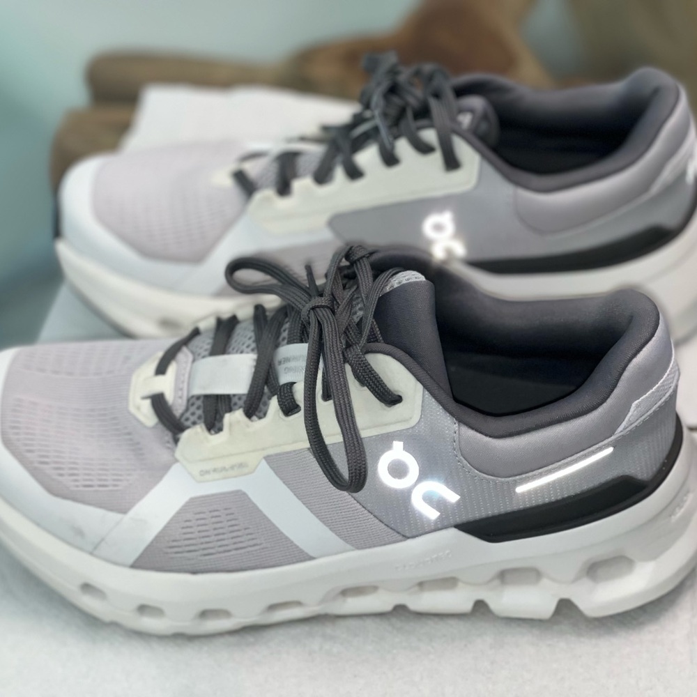 On Running Gray and White Performance Sneakers